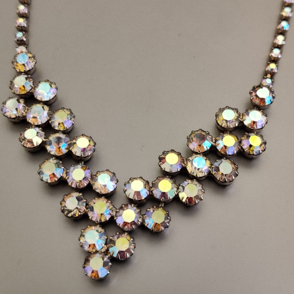 Sherman Style Sparkly Aurora Borealis Champagne Crystals Necklace Vintage 60s - Picture 4 of 13